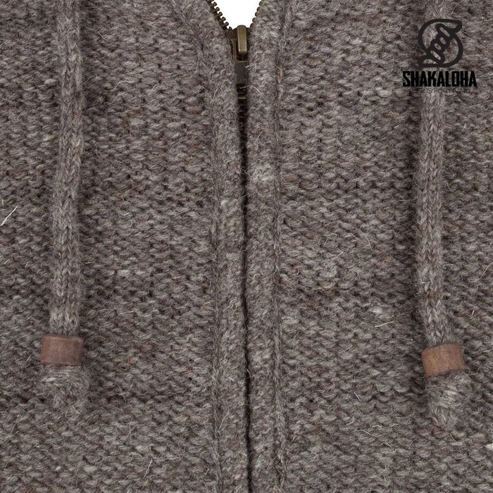 Shakaloha Shakaloha Strick-Woll-Cardigan Chuck Zip Hood Hellbraun Taupe mit Fleecefutter und abnehmbarer Kapuze – Herren/Uni – Handgefertigt in Nepal aus Schafwolle