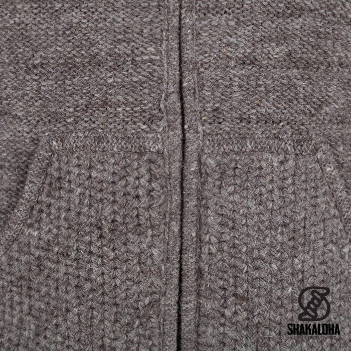Shakaloha Shakaloha Strick-Woll-Cardigan Chuck Zip Hood Hellbraun Taupe mit Fleecefutter und abnehmbarer Kapuze – Herren/Uni – Handgefertigt in Nepal aus Schafwolle