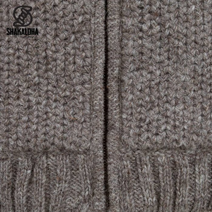 Shakaloha Shakaloha Strick-Woll-Cardigan Chuck Zip Hood Hellbraun Taupe mit Fleecefutter und abnehmbarer Kapuze – Herren/Uni – Handgefertigt in Nepal aus Schafwolle