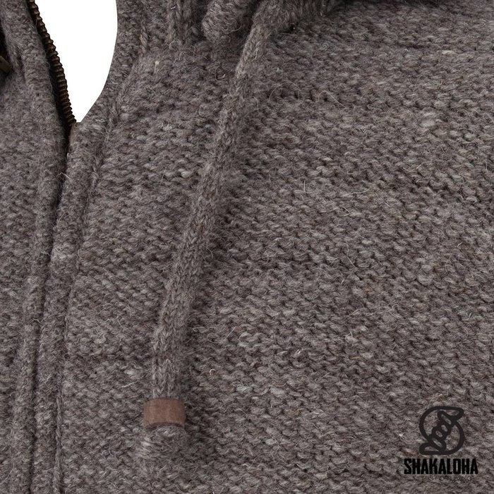 Shakaloha Shakaloha Veste en Laine Tricoté Chuck Ziphood Taupe marron clair avec Doublure en polaire et Capuche détachable - Hommes - Uni - Fabriqué à la main au Népal en laine de mouton