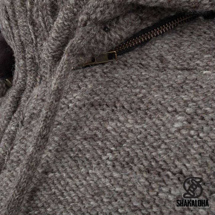 Shakaloha Shakaloha Gebreid Wollen Vest Chuck Ziphood Licht Bruin Taupe met Fleece Voering en Afneembare Capuchon - Man/Uni - Handgemaakt in Nepal van Schapenwol