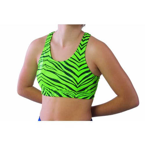 Pizzazz Zebra glitter cheer top lime