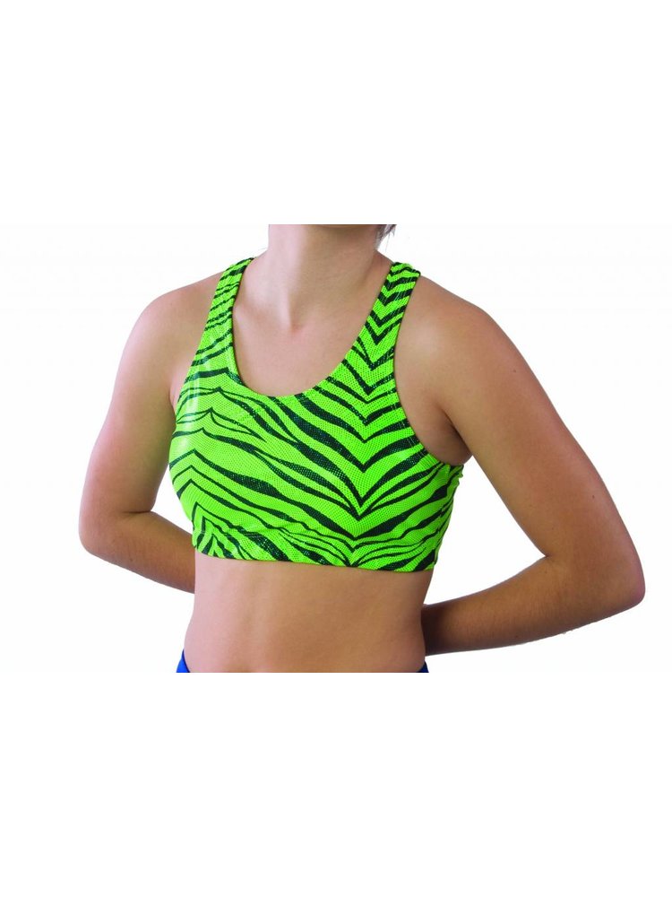 Pizzazz Zebra glitter cheer top lime