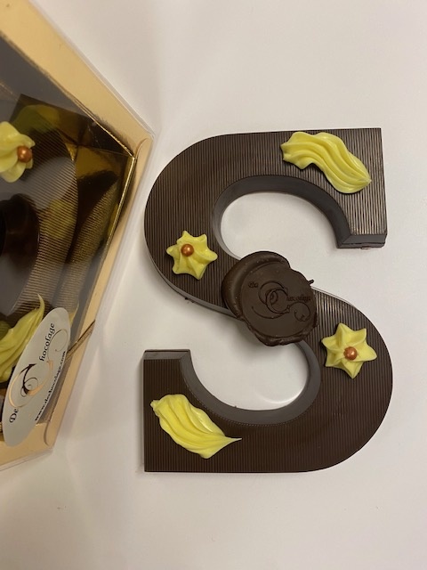 Dark chocolate letter with lemon filling