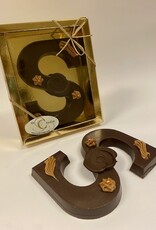 Dark chocolate letter with sea salt caramel filling