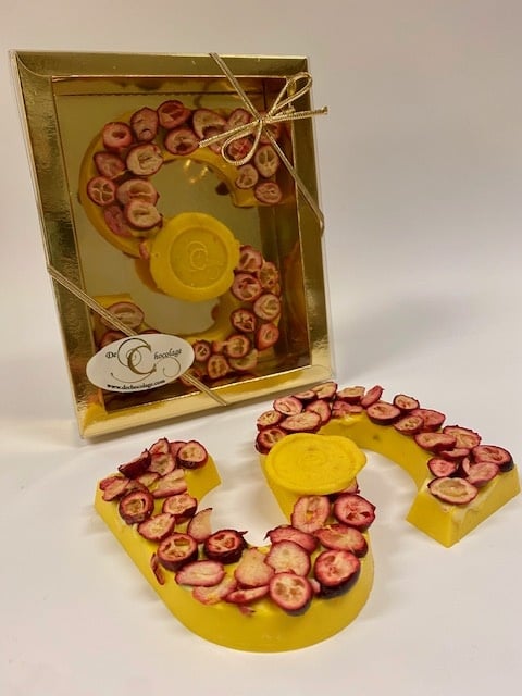 Orange cranberry chocolate letter
