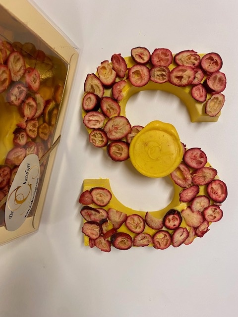 Orange cranberry chocolate letter