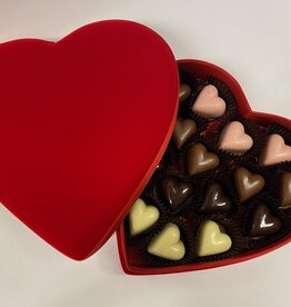 Velvet heart box with pralines