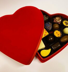 Velvet heart box with mixed chocolates