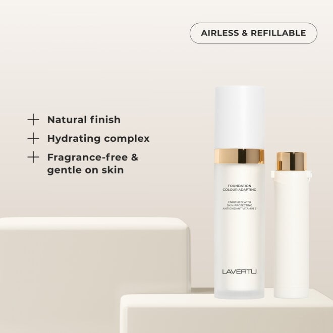 LAVERTU Colour Adapting Foundation - Talc-free, nourishing and enriched with vitamin E.