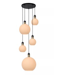 Lucide Hanglamp Julius 5 lichts rond opaal glas