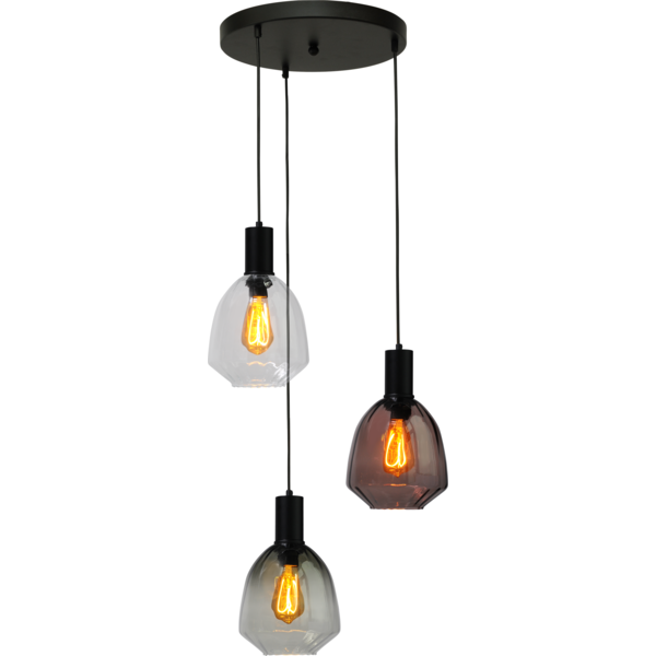 Master Light Hanglamp Porto 3 lichts rond zwart