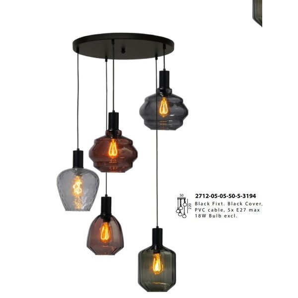 Master Light Porto pendant lamp, 5 lights, round