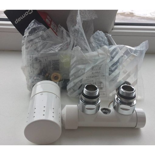 HOTHOT IN010WL - H-piece thermostatic angled radiator valve set - white (left)