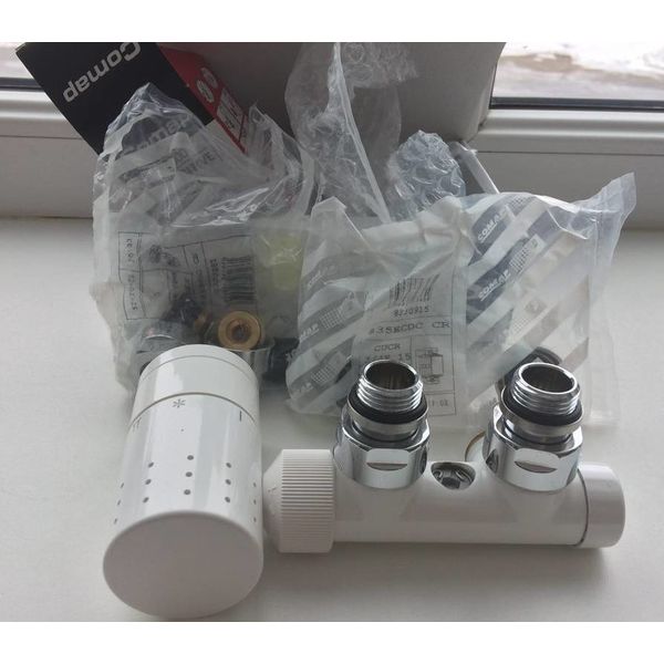 IN010WL - H-piece thermostatic angled radiator valve set - white (left)