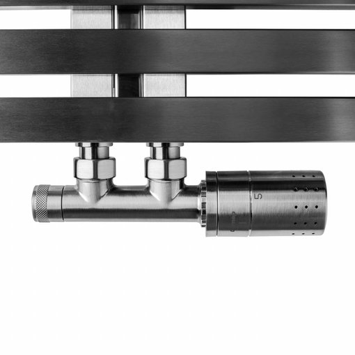 HOTHOT T022IXL / T022 IXR - H-piece thermostatic angled radiator valve set - stainless steel (left/right)