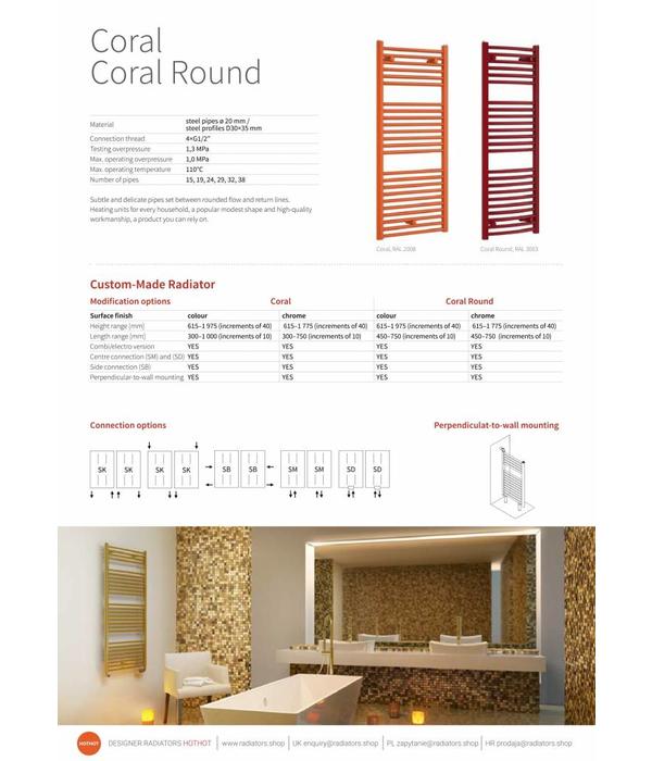 HOTHOT CORAL - gerader Bad-Heizkörper, Warmwasser-Heizkörper