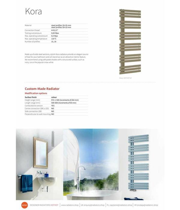 HOTHOT KORA - Central Heating designer towel rails in various colours and finishes