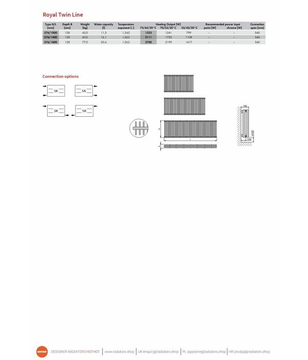 HOTHOT ROYAL TWIN LINE - Radiateur avec raccordement classique