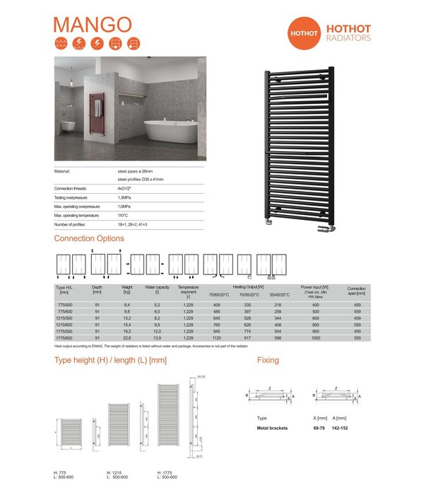 HOTHOT MANGO | Heated Towel Rail Bathroom Radiator