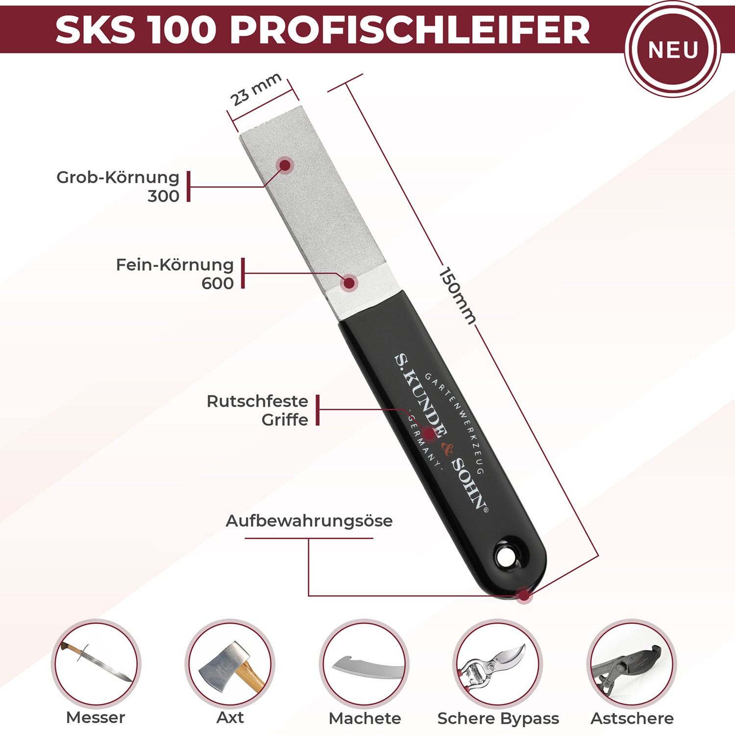 S. Kunde & Sohn Germany 3er-Set - Neuheitenangebot - SKS GS 220 Teleskopastschere + SKS 6 Tradition + SKS 100 Profischleifer