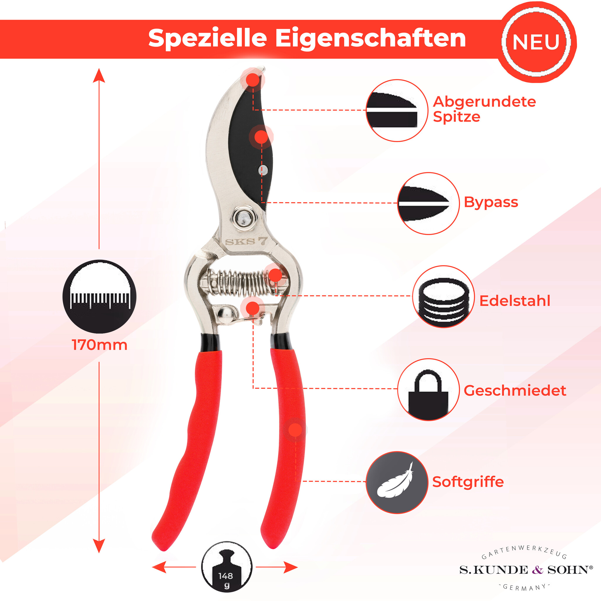 S. Kunde & Sohn Germany *NEUHEIT* SKS 7 Tradition 18,5cm Rot/Klinge schwarz