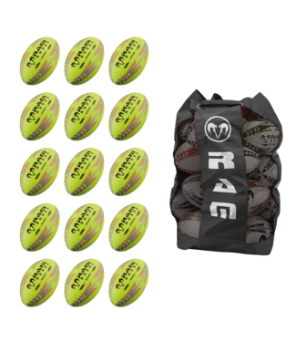 RAM Rugby 15x Match Fluor 2.0 bal + Ballenzak, rugby wedstrijdballen