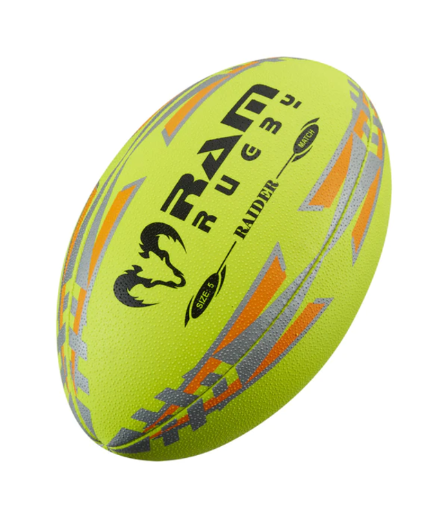 RAM Rugby 15x Match Fluor 2.0 bal + Ballenzak, rugby wedstrijdballen