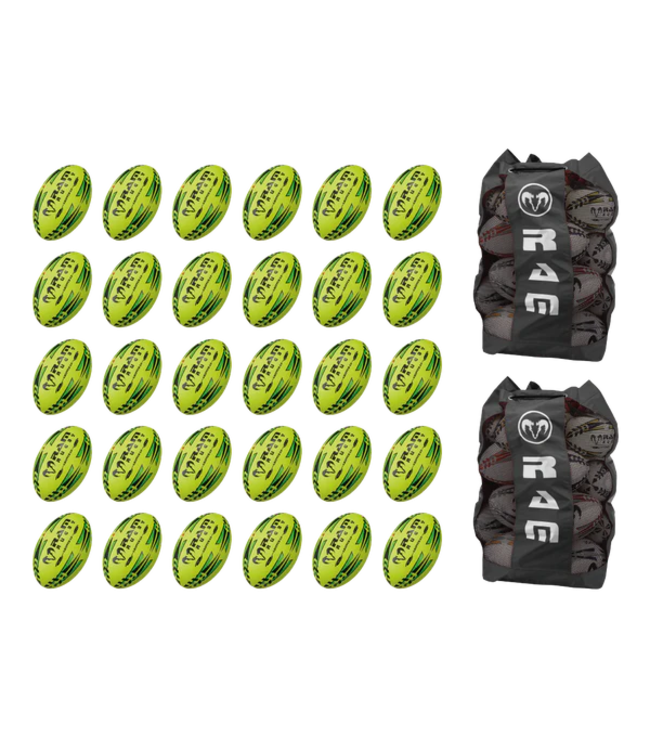 RAM Rugby Gripper 2.0 Pro Trainer Fluor Ball Bundle - 30 x balles et 2 sacs