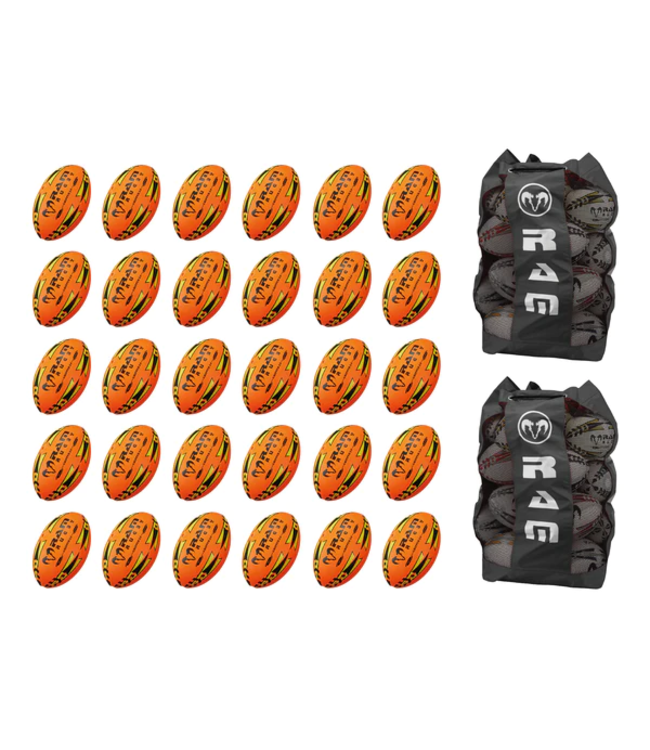 RAM Rugby Gripper 2.0 Pro Trainer Fluorine Ball Bundle – 30 x Bälle und 2 Beutel