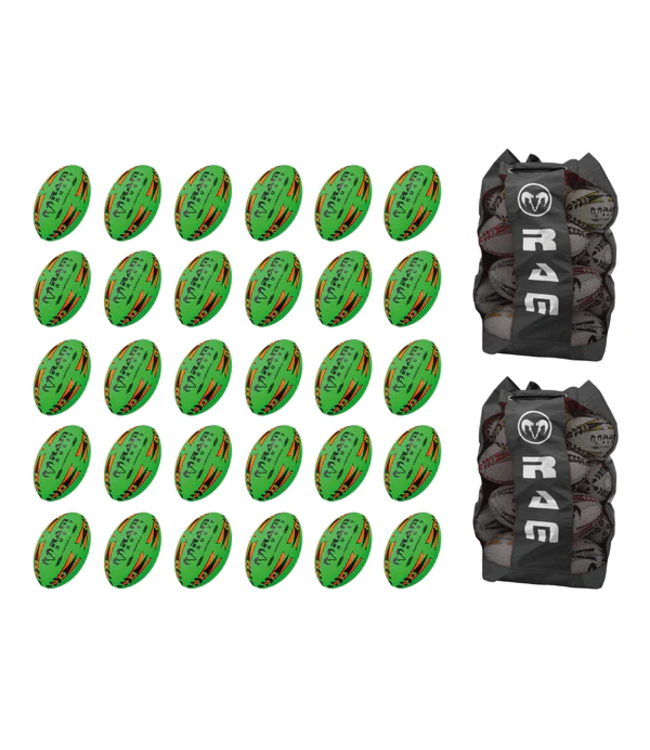 RAM Rugby Gripper 2.0 Pro Trainer Fluor Bal Bundel - 30 x ballen and 2 tassen