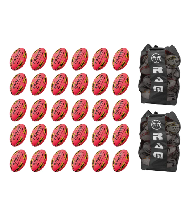 RAM Rugby Gripper 2.0 Pro Trainer Fluorine Ball Bundle – 30 x Bälle und 2 Beutel
