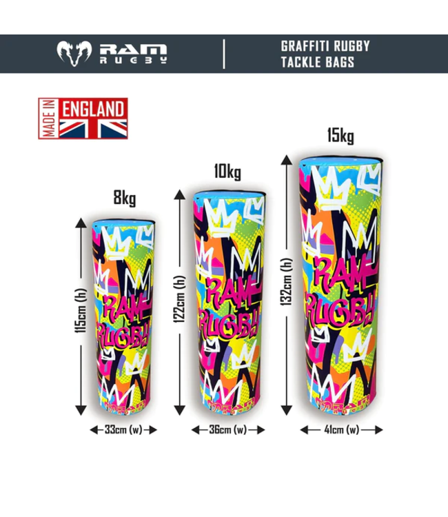 RAM Rugby Graffiti Fun Design JUNIOR Tackle Bag van 10 kg – Clubkwaliteit – Made in UK  – Industrieel PVC en drievoudig gestikte naden – Essentiële rugbytrainingsuitrusting