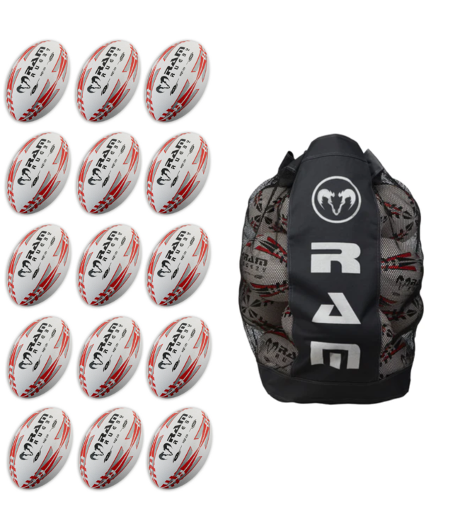 RAM Rugby 15 Squad Trainingsballpaket + Große, atmungsaktive Balltasche