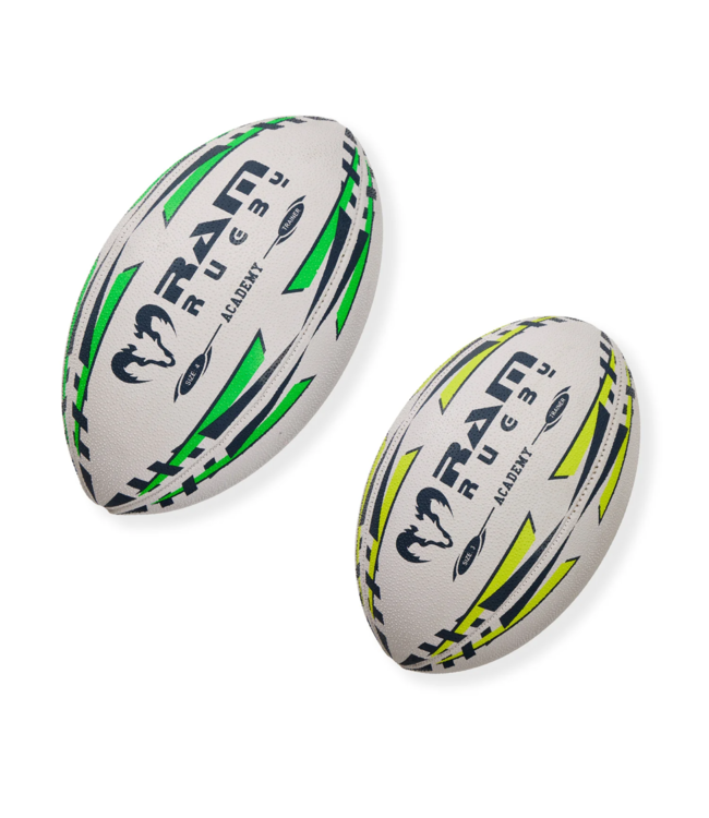 RAM Rugby 15x  Academy Trainer Rugby Ball Bundle + Große Balltasche