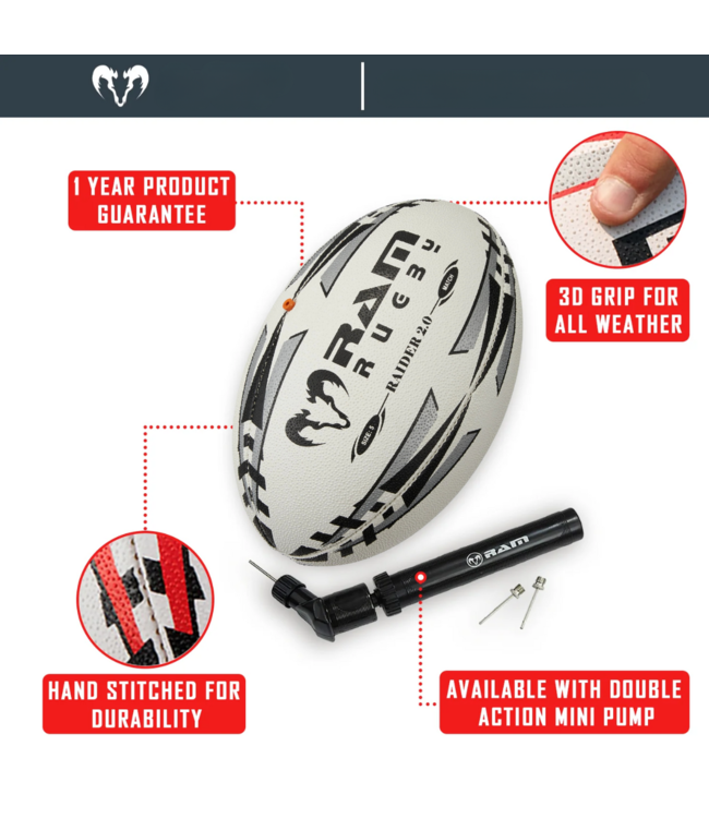 RAM Rugby Raider Match 2.0 - Wedstrijd Rugbybal - 3D grip