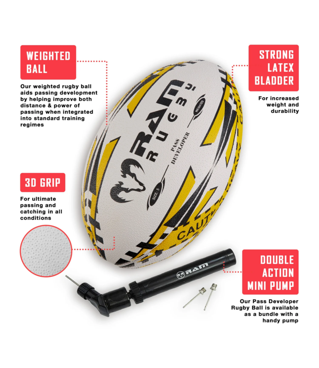 RAM Rugby Ballon de rugby Pass Developer - Ballon lesté - Grande marque RAM Rugby