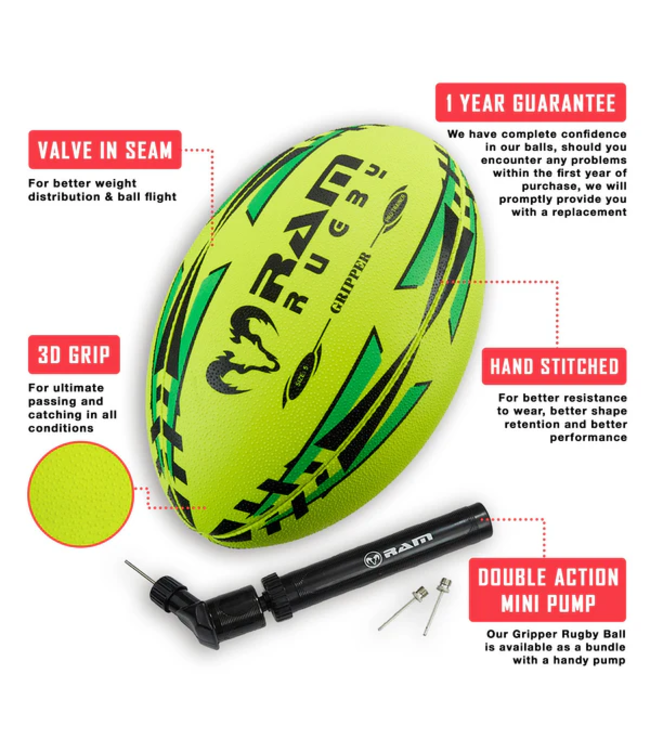 RAM Rugby Gripper FLUOR Pro 2.0 Training Rugbybal - FLUOR