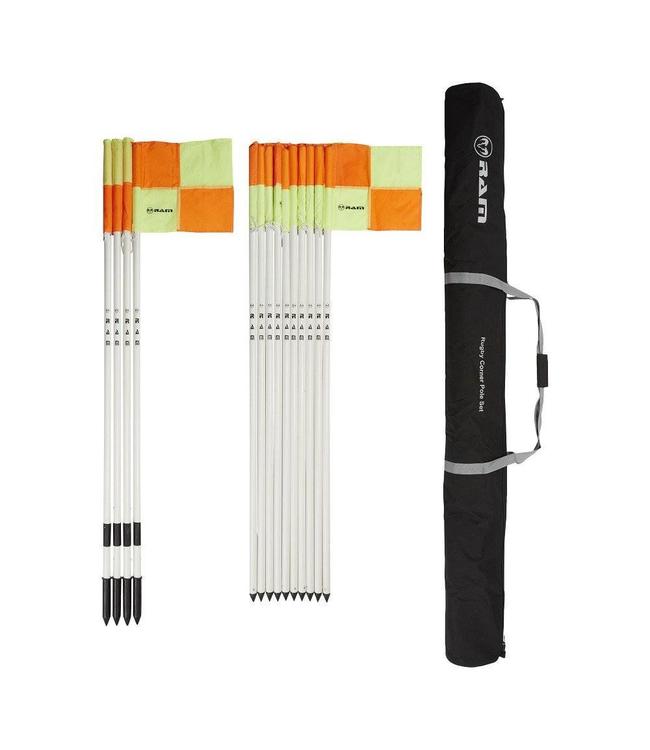 RAM Rugby 14x Corner Vlaggen Set, met cornervlaggen, 4 met veersysteem