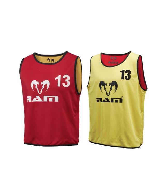 RAM Rugby No.1tm15, maillots bicolores à porter sur les deux faces. Numérotés de 1 à 15, maillots d'entraînement
