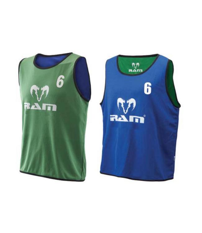 RAM Rugby nr.1tm15, dubbel-zijdig draagbare, 2-kleurige shirts/hesjes. Genummerd 1 tm 15, Traininghesjes