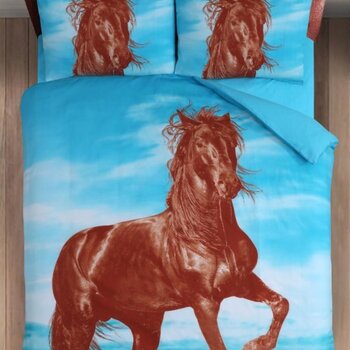 Husch Dekbedovertrek Paard Blauw