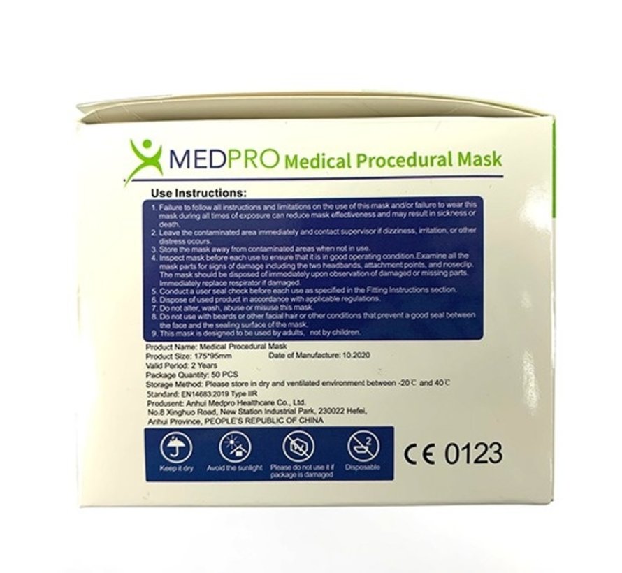 Medical Mouth Mask Type 2R - 50 Pieces - Water-repellent Mouth Mask