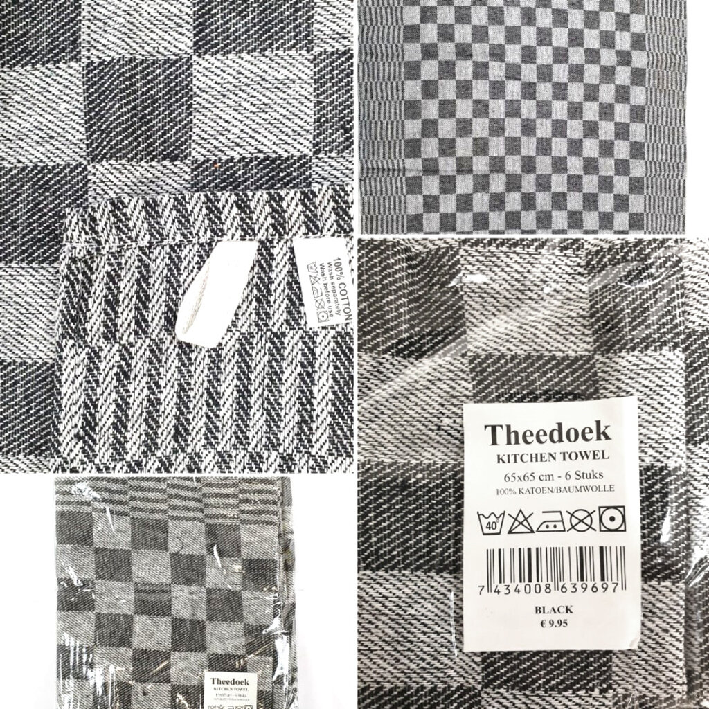 Suite Sheets Geblokte Theedoek Zwart  (set van 6)