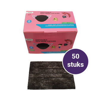 Face Mask Zwarte Mondkapjes voor Kinderen 3 Laags - 50 stuks