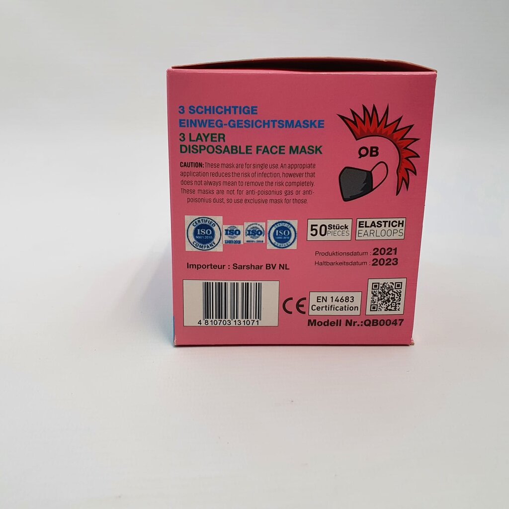 Face Mask Zwarte Mondkapjes voor Kinderen en Jong Volwassenen 3 Laags | 50 stuks