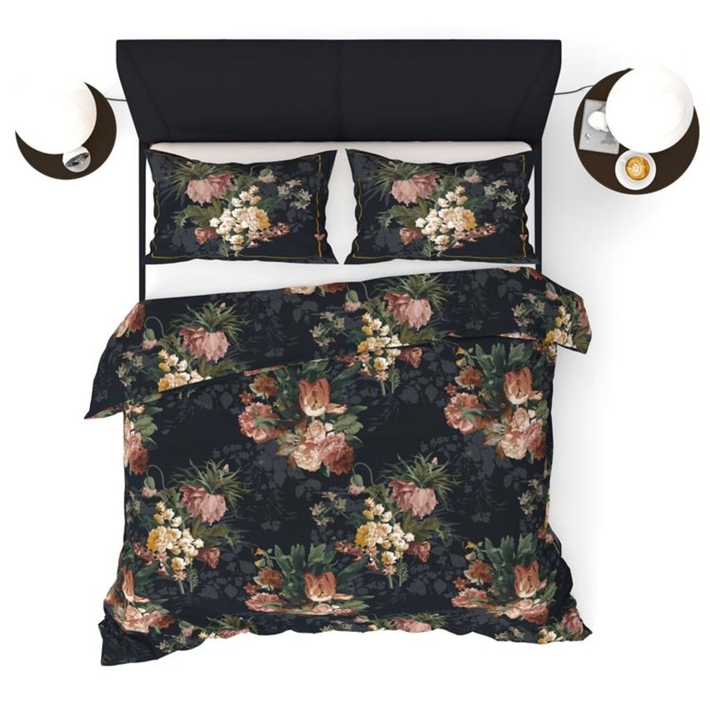 Refined Bedding Dekbedovertrek Bloemen Zwart
