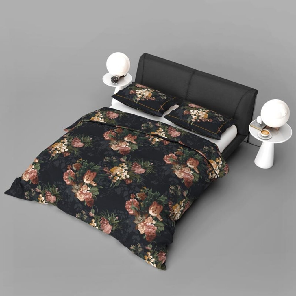 Refined Bedding Dekbedovertrek Bloemen Zwart