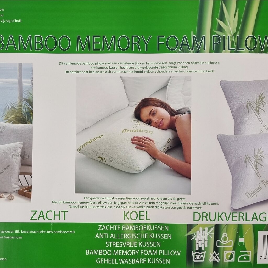 Beau Maison Origineel bamboe kussen met drukverlagend traagschuim