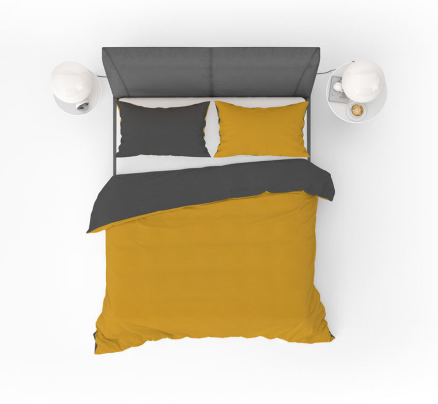 Cotton Duvet Cover Double Sided Yellow Anthracite
